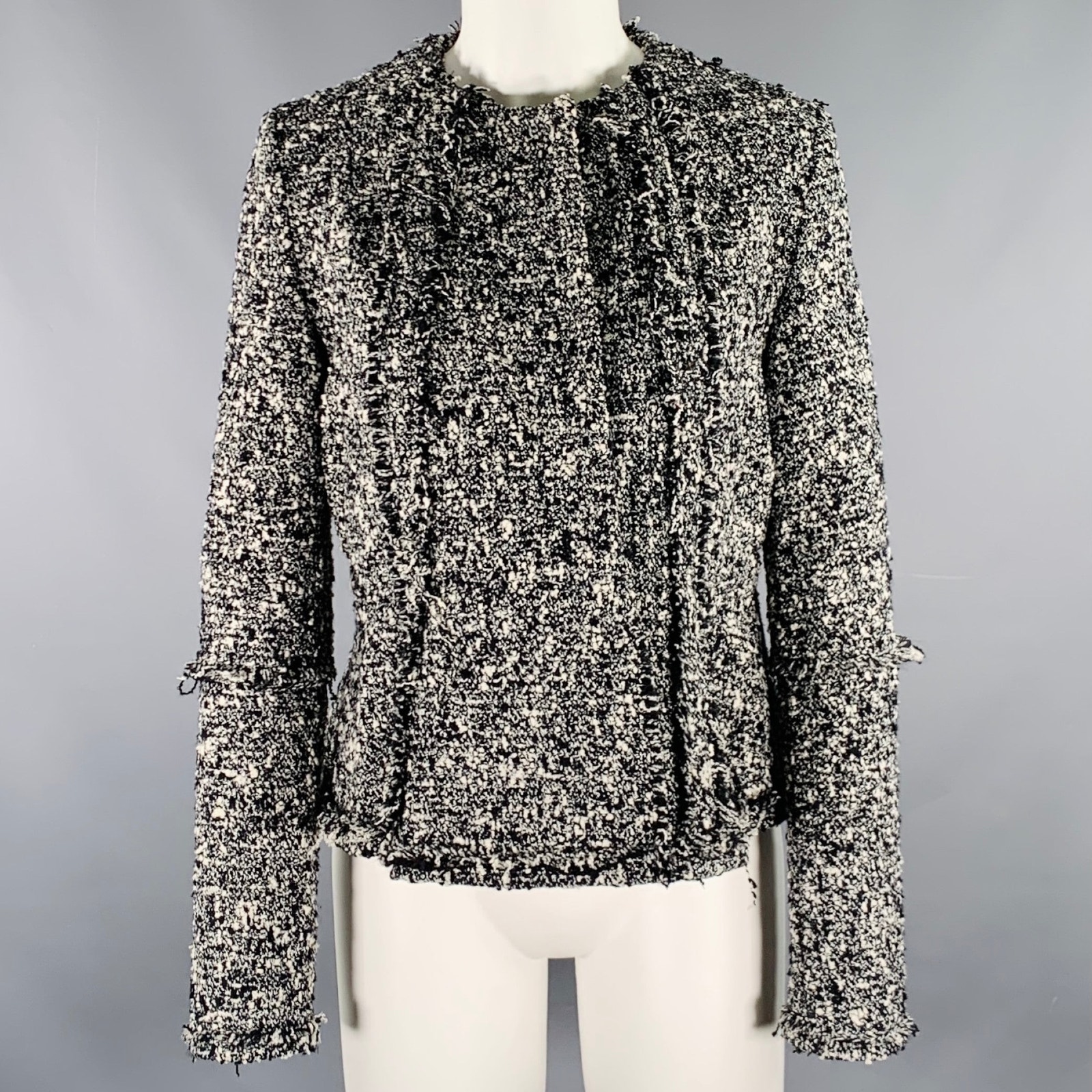 Jonathan Cohen Size 2 Black White Wool Nylon Tweed Jacket Blazer